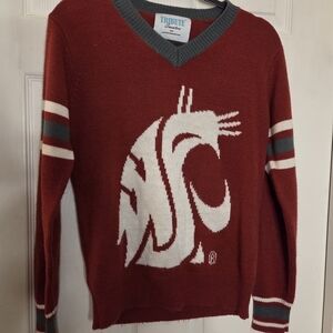 Red V-Neck Sweatshirt with White Graphic